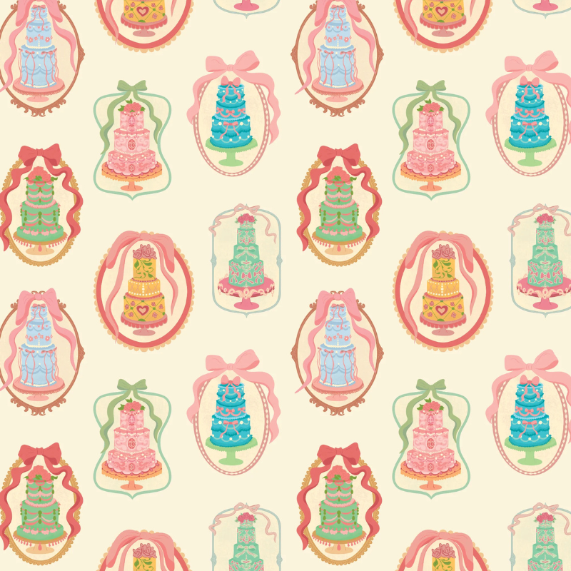 Colorful Rococo Cakes Peel and Stick Wallpaper by Funky Paper Co