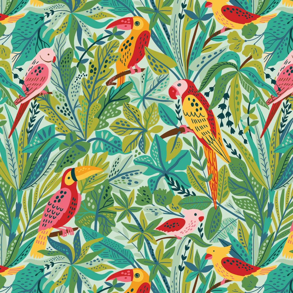 Green exotic bird peel and stick wallpaper for a tropical aesthetic