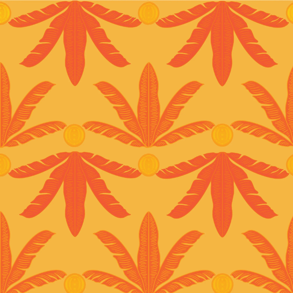 Yellow and orange banana plant peel and stick wallpaper for a tropical aesthetic
