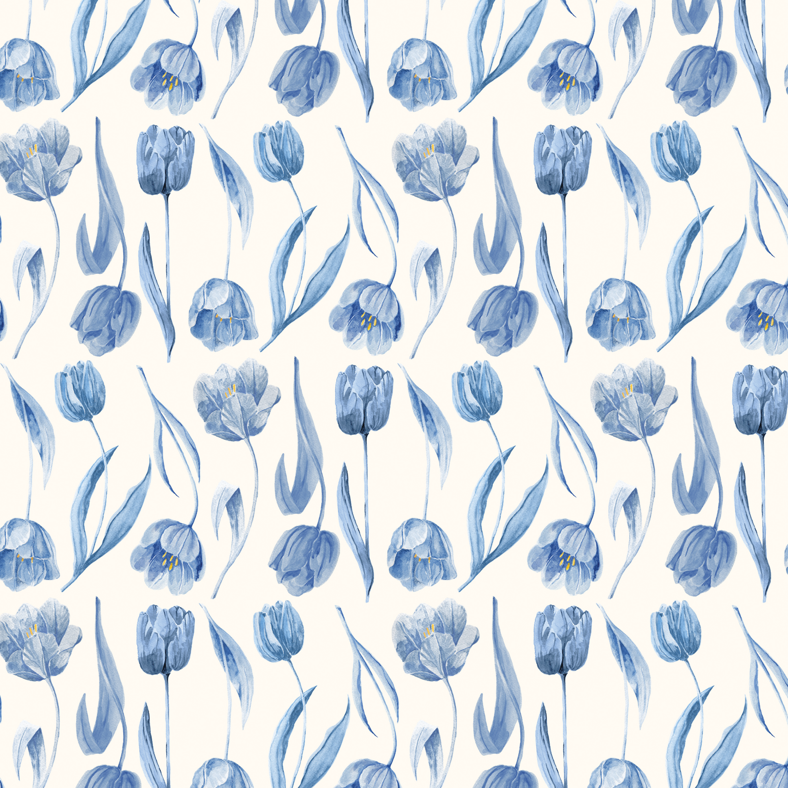 Dutch Watercolor Tulips - Blue & Cream