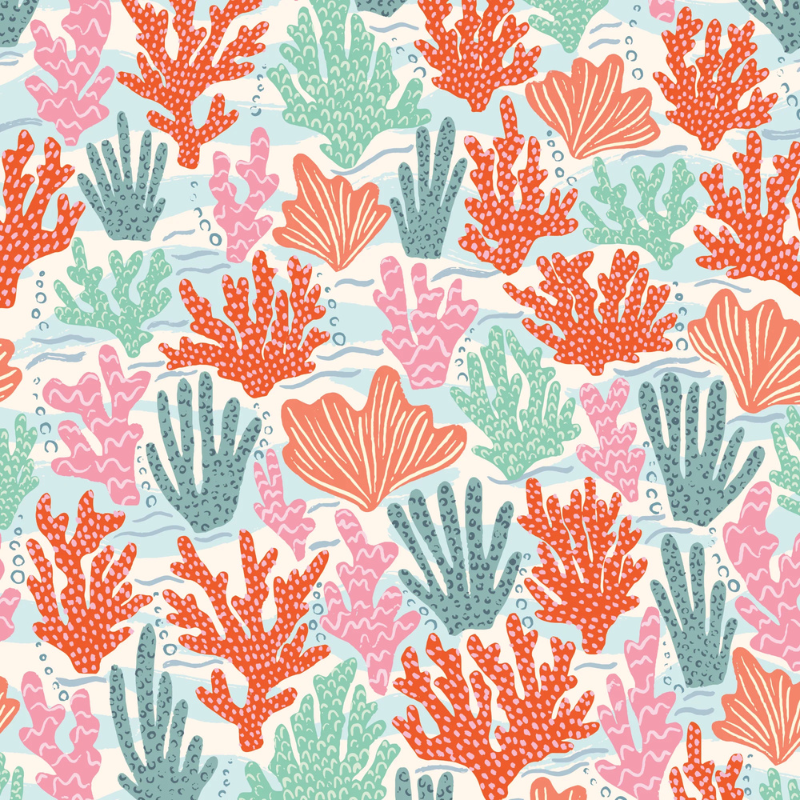 Coral Reef storybook nursery wallpaper with a colorful, immersive under-the-sea scene for a whimsical coastal nursery.