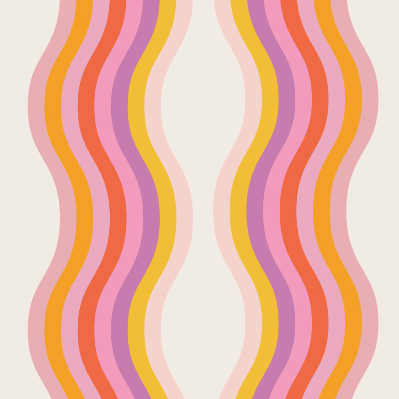 Retro Rainbow storybook nursery wallpaper with vintage, wavy rainbow shapes for a playful, design-forward nursery.