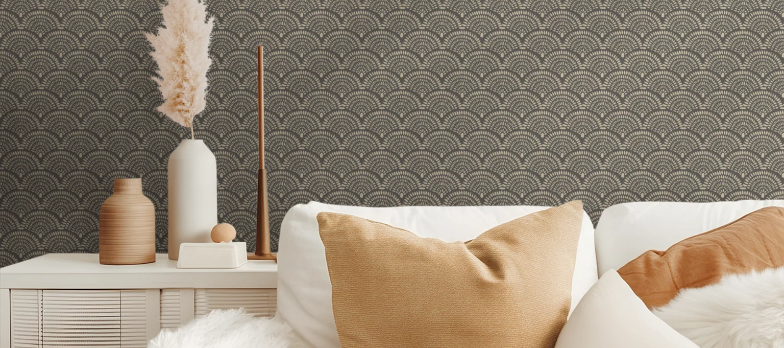 Neutral Wallpaper Ideas for Every Room in Your Home by Funky Paper Co | Calming neutral wallpaper featuring subtle texture in a modern bedroom with white bedding