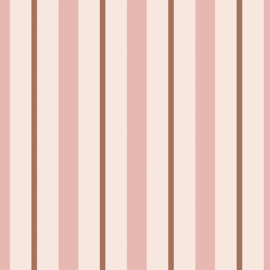 A vintage-inspired coquette wallpaper featuring pink and brown stripes on a cream background—elegant, feminine, and storybook-chic with versatile charm.