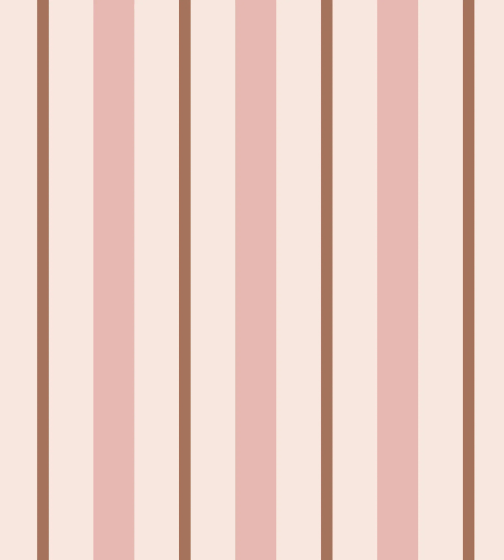 A vintage-inspired coquette wallpaper featuring pink and brown stripes on a cream background—elegant, feminine, and storybook-chic with versatile charm.
