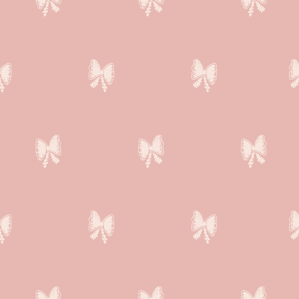 A charming coquette wallpaper featuring tiny hand-drawn bows on a soft baby pink background—sweet and whimsical with a touch of storybook flair.