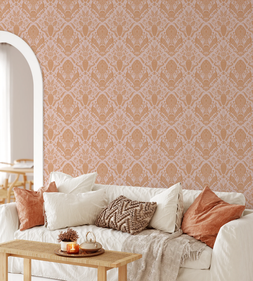 2026 wallpaper trends featuring bold patterns, warm neutrals, and textured wallcoverings by Funky Paper Co