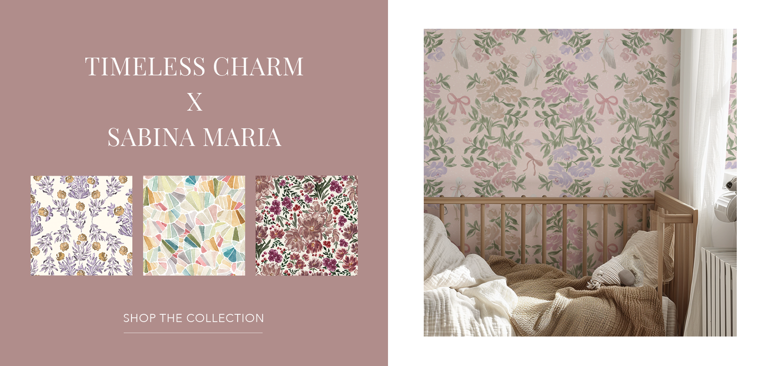 Timeless Charm Artist Wallpaper Collection | A romantic wallpaper collection featuring watercolor florals, soft colors and vintage style | Funky Paper Co