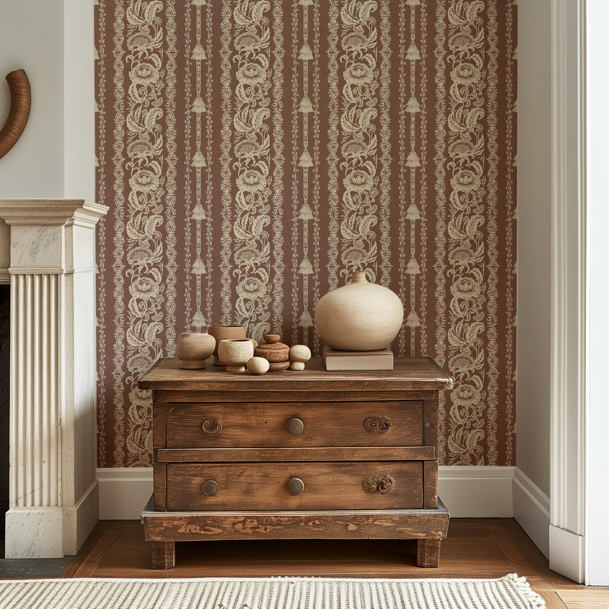 Oriental Floral Stripe - Rust