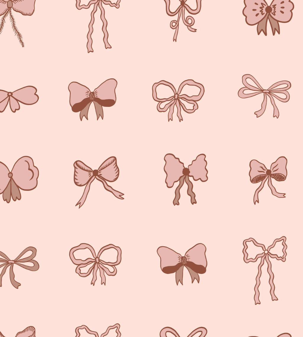 An assortment of vintage-style pink bows arranged in a monochromatic pattern, evoking a dainty, nostalgic feel like the inside of a vintage jewelry box—perfect for a coquette wallpaper aesthetic.