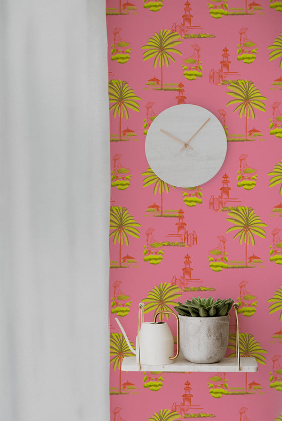 Bali Rice Fields Wallpaper in Pink by Jenna Hang