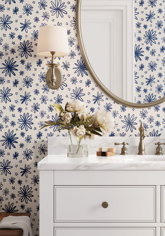 Navy Flowers Wallpaper X Katherine Morphett