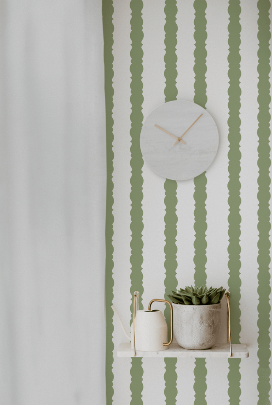 Verona Stripe Wallpaper in Green X Kate Clay