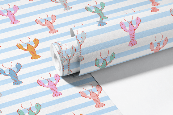 Lobster Fête Blue Stripe Wallpaper