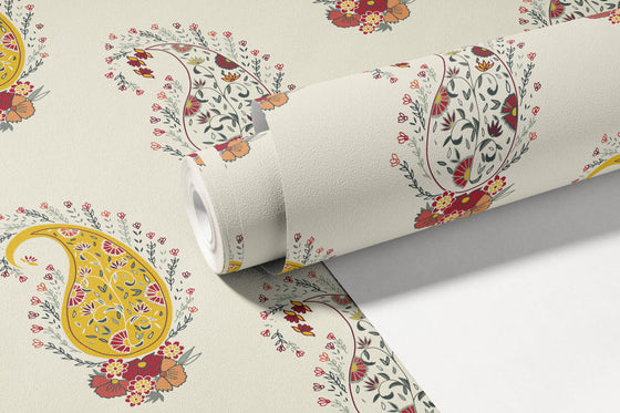 The Boteh Paisley Wallpaper in Yellow X Quirky Paisley Designs