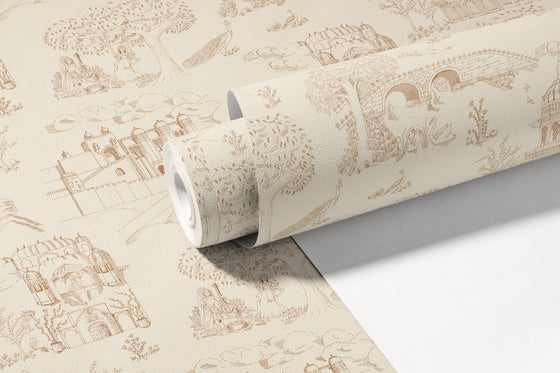 The Palace Gardens Wallpaper in Golden Brown X Quirky Paisley Design