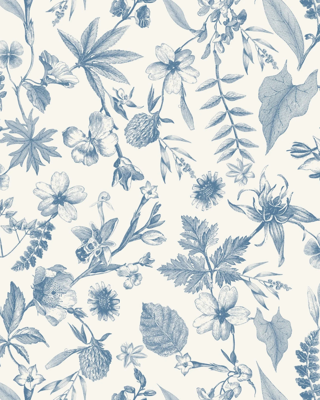 Cali I blue and white floral peel and stick wallpaper, perfect for bathroom walls