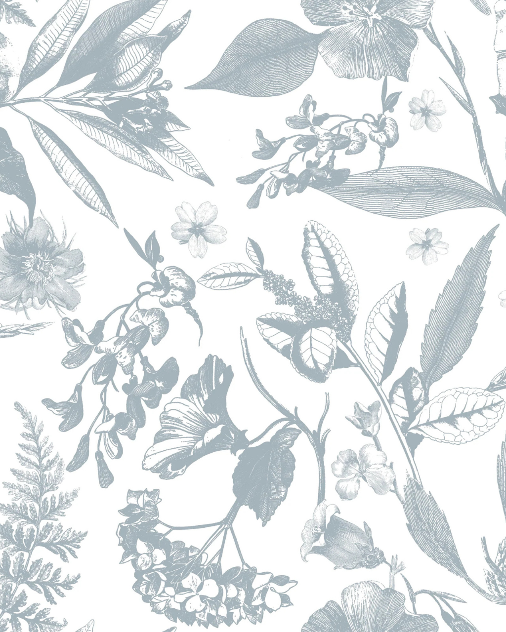 Cali Toile Blue Grey wallpaper in a coastal grandma living room by Funky Paper Co