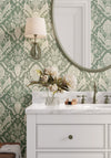 Peacock Damask Wallpaper in Green X Quirky Paisley Design