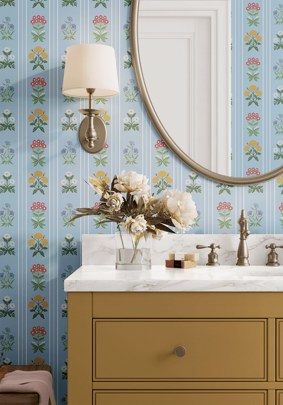 Rosemary Wallpaper in Blue X Kate Clay