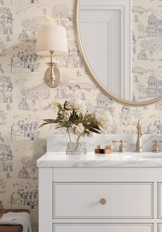 The Palace Gardens Wallpaper in Navy X Quirky Paisley Design