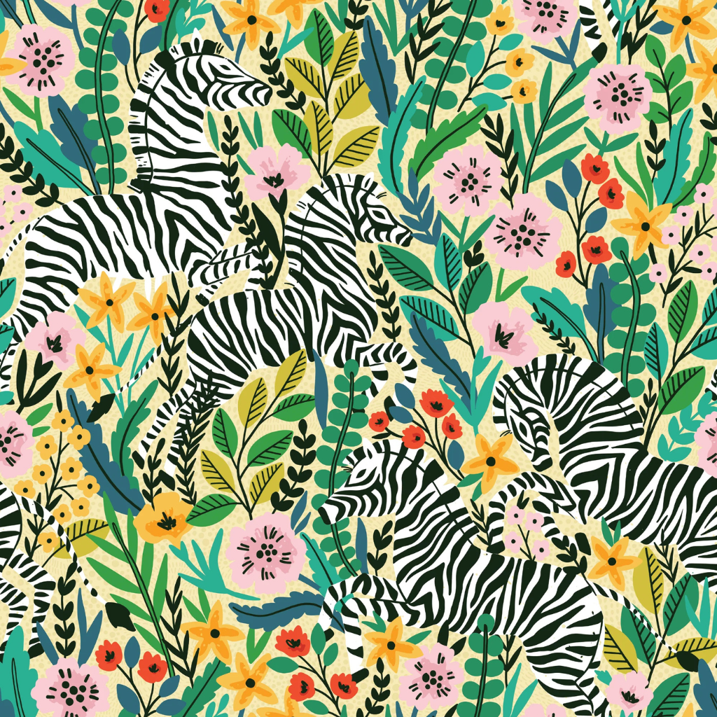Colorful zebra peel and stick wallpaper for a tropical aesthetic