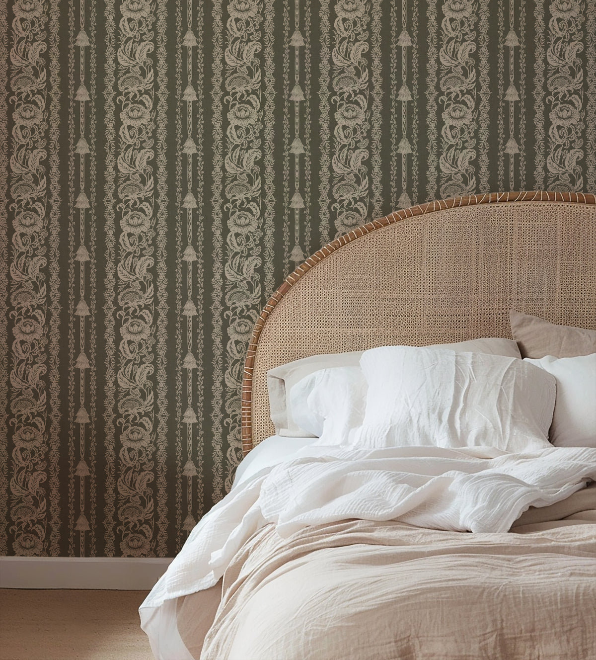 Oriental Floral Stripe - Olive