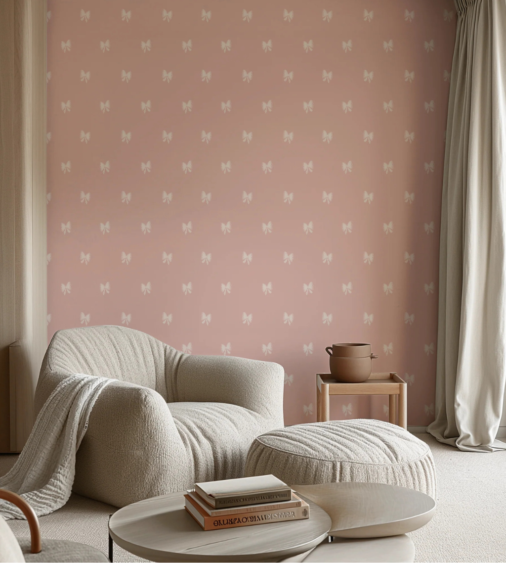 Coquette Pink Bows Peel and Stick Wallpaper