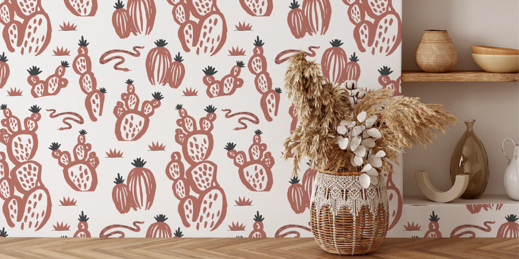 Red and charcoal peel and stick Texas Wallpaper by Funky Paper Co