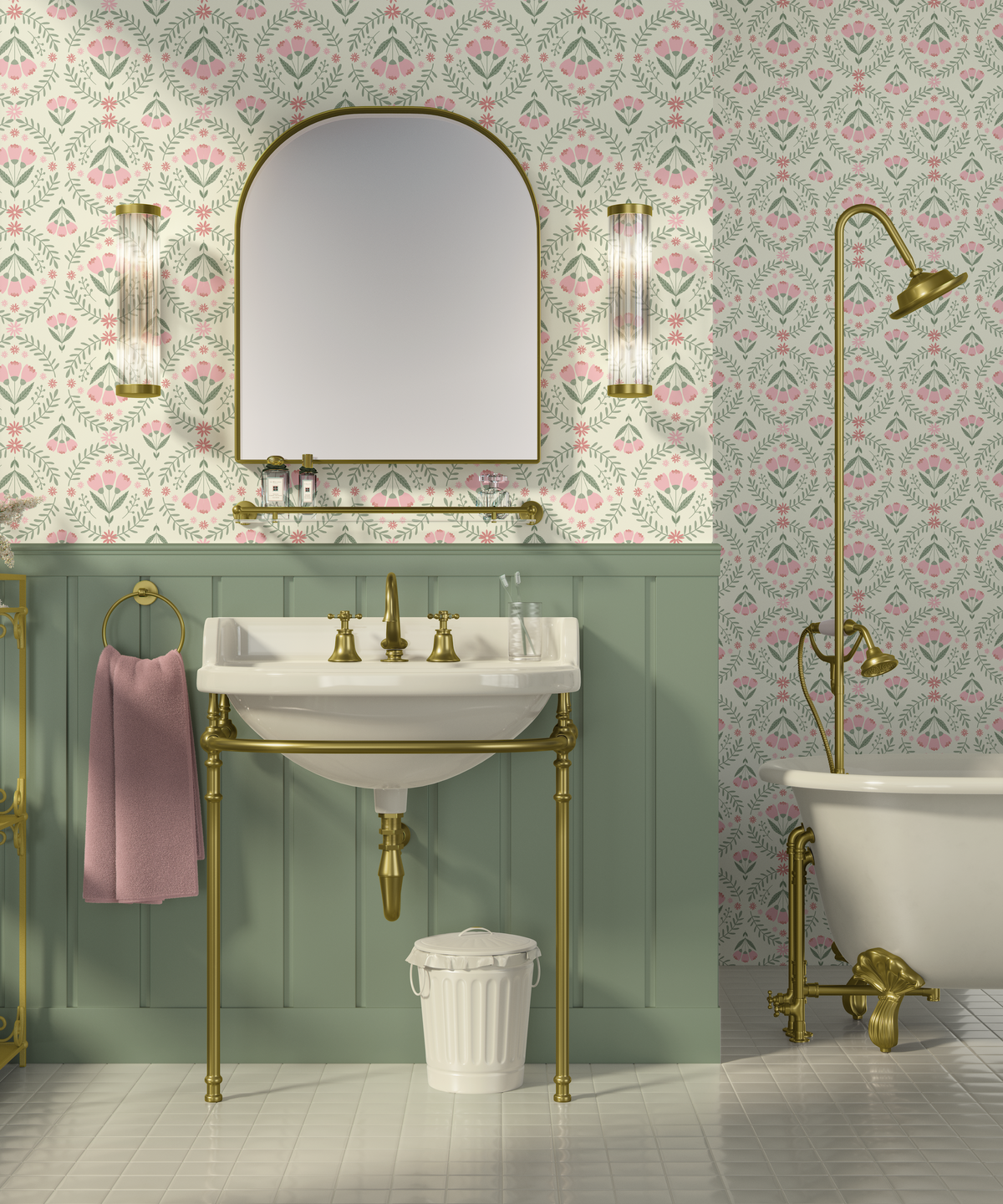 Floral Medallions - Pink and Green