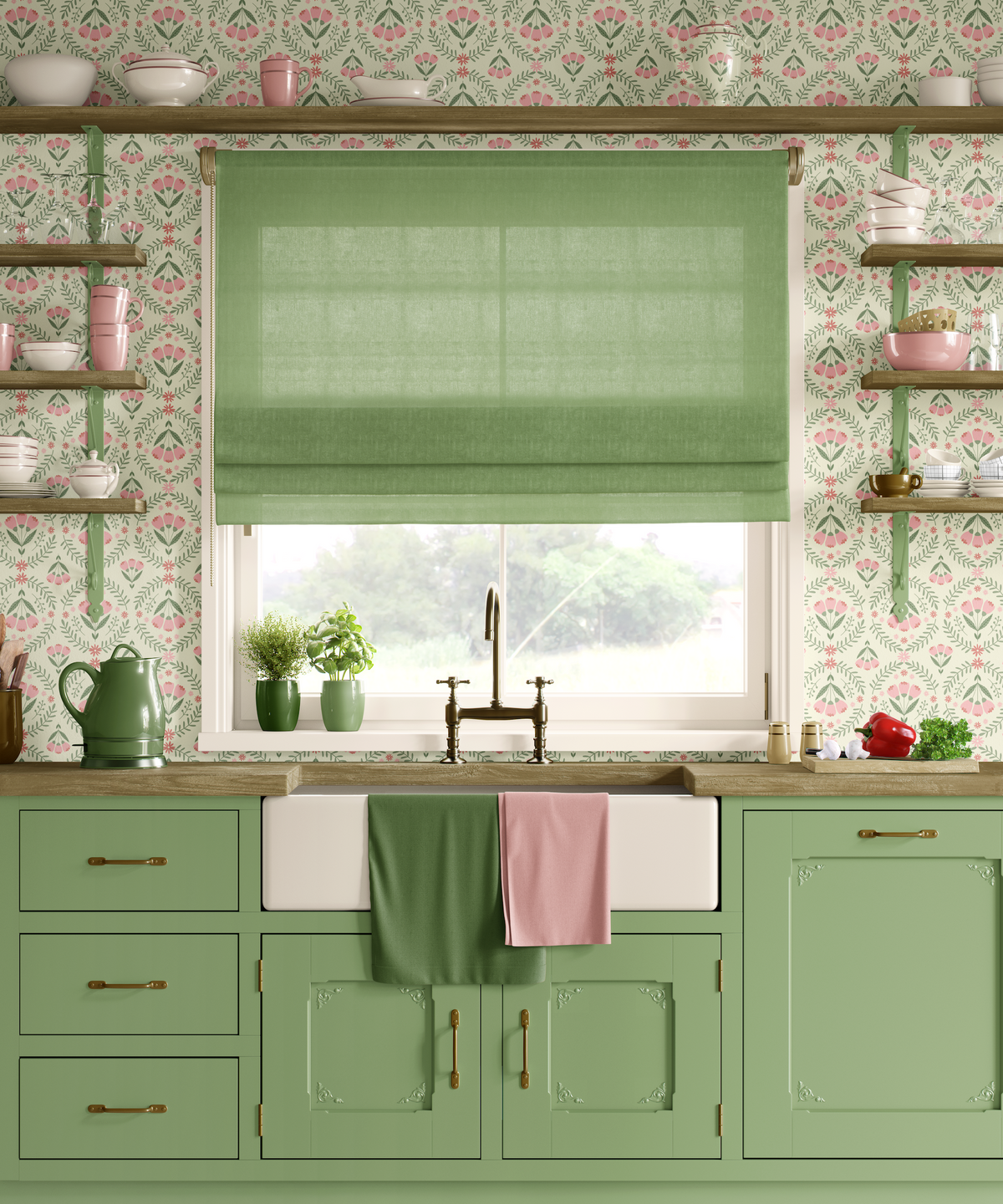 Floral Medallions - Pink and Green