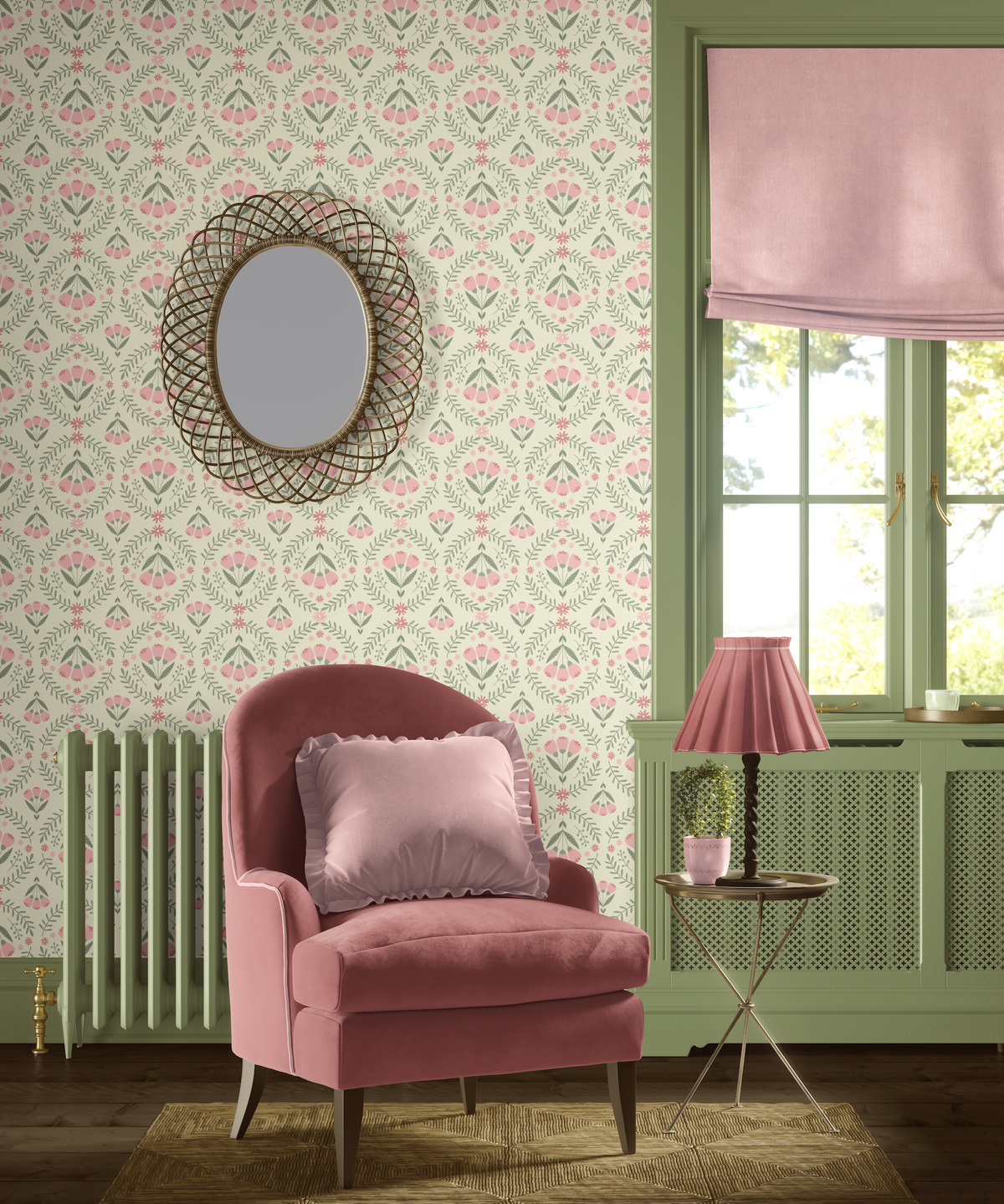 Floral Medallions - Pink and Green