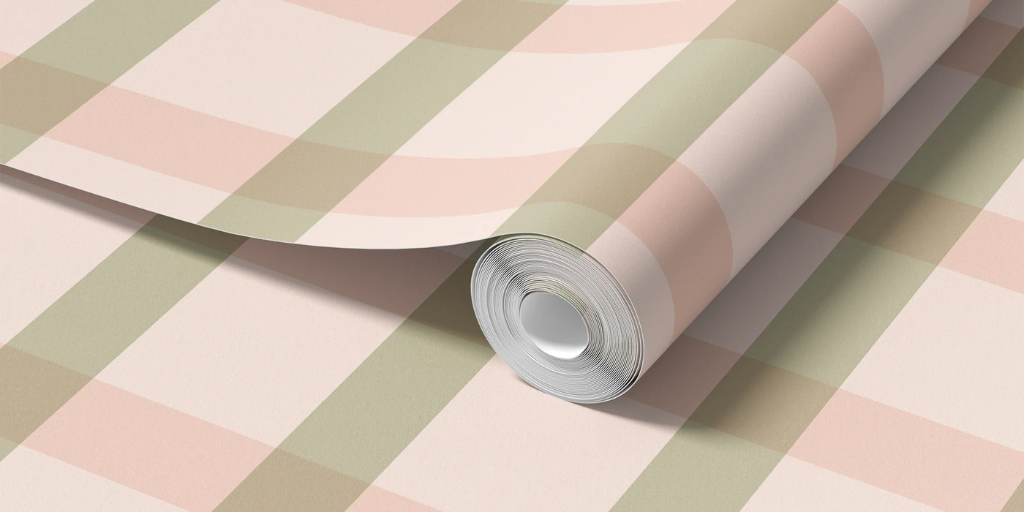 Green and Pink Gingham Peel and Stick Wallpaper
