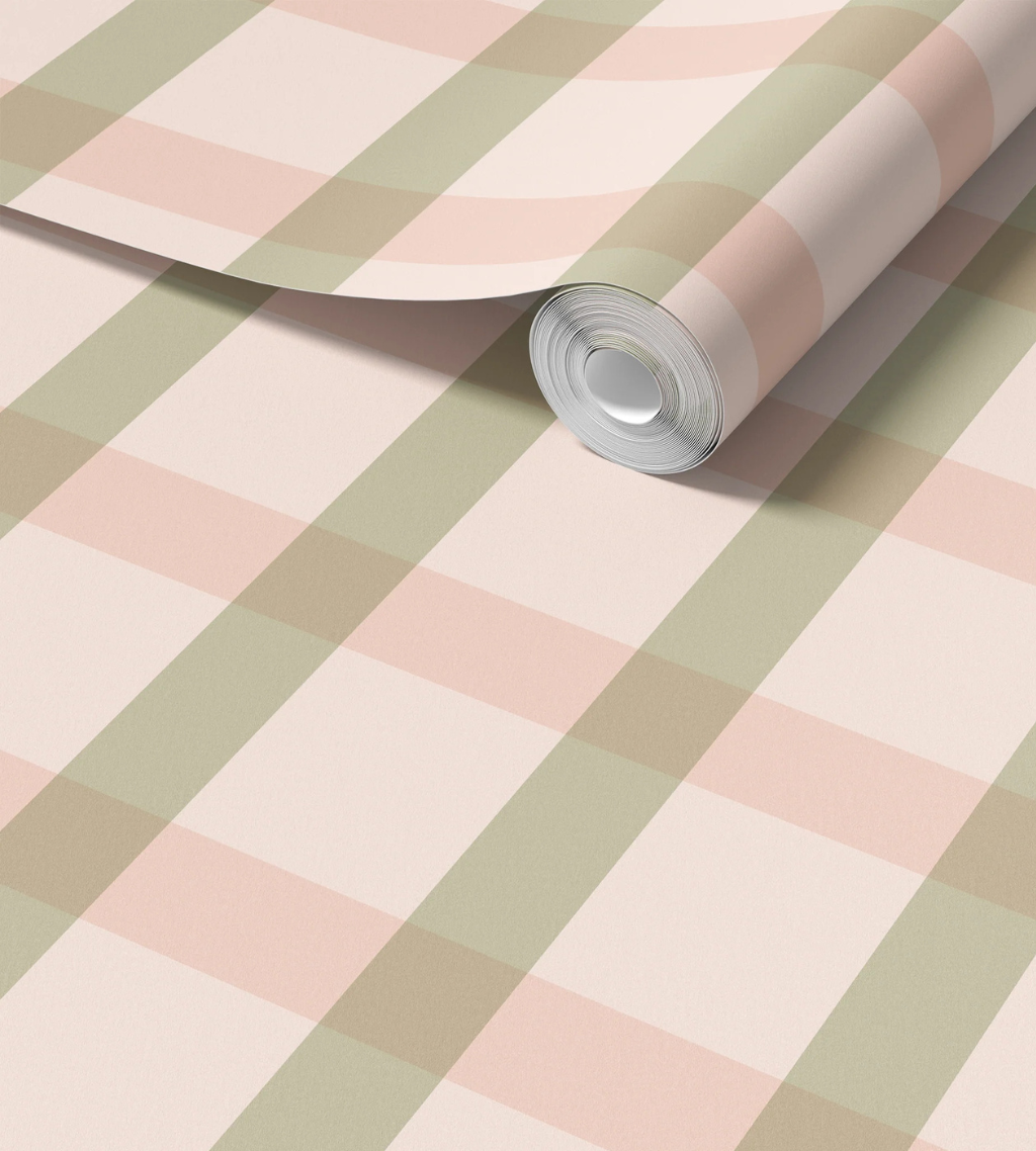 Green and Pink Gingham Peel and Stick Wallpaper