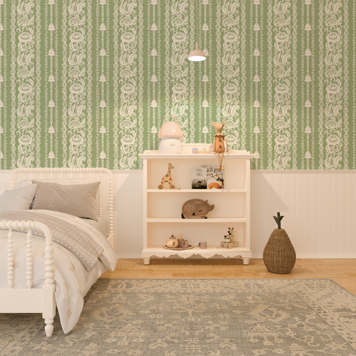 Oriental Floral Stripe - Sage Green