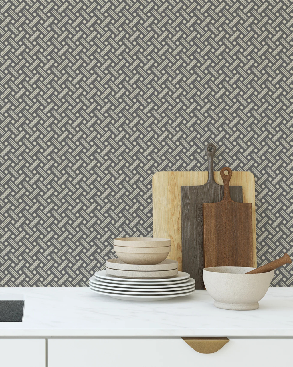 Kintamani charcoal peel and stick wallpaper by Funky Paper Co