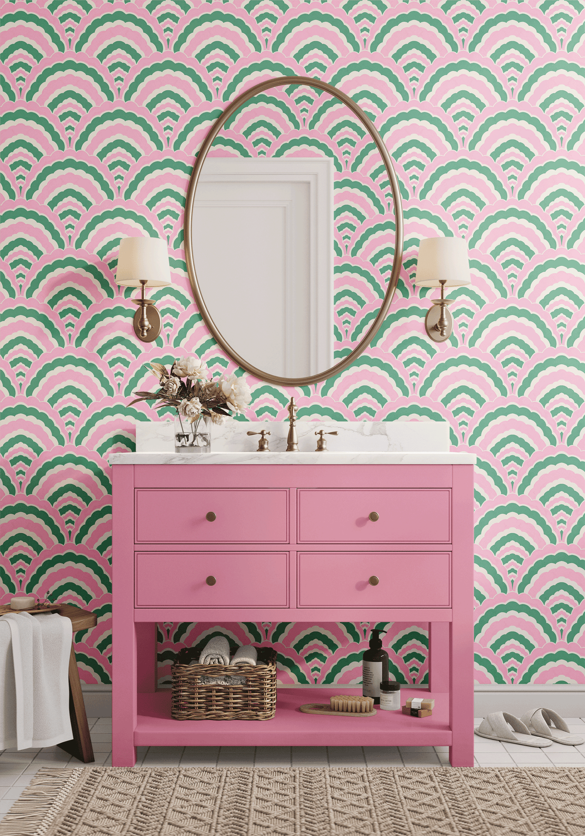 Ruffle Scallop - Green/Pink