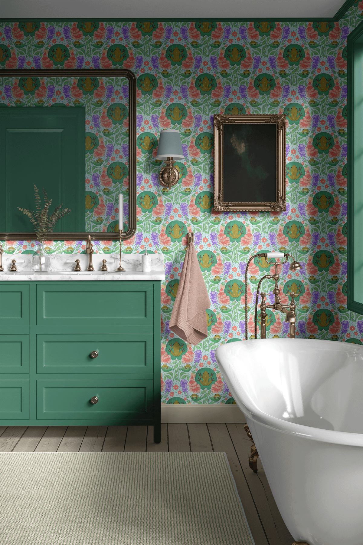 Floral Frogs - Aqua