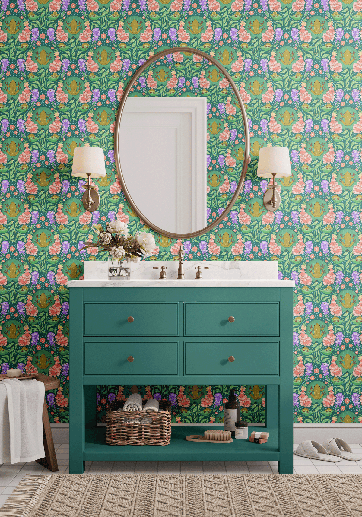 Floral Frogs - Teal
