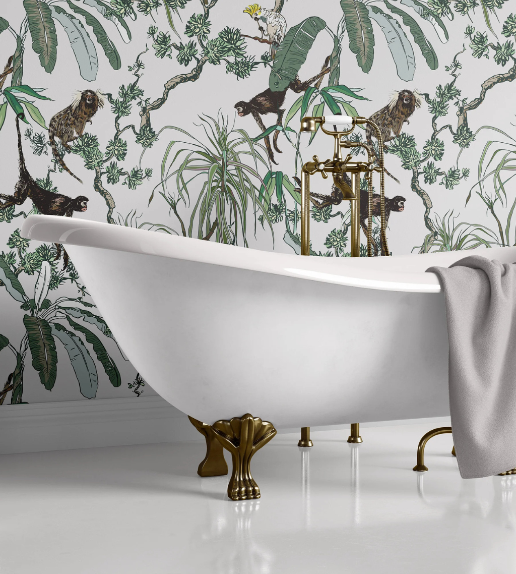 Manila Monkeys White maximalist wallpaper