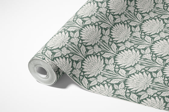 Block Print Chrysanthemum in Green