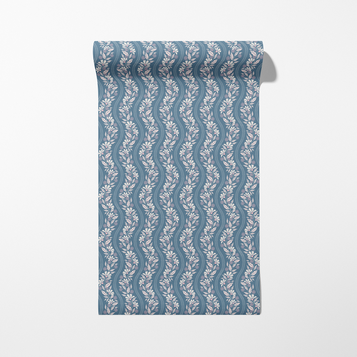 Wavy Floral Stripe - Blue
