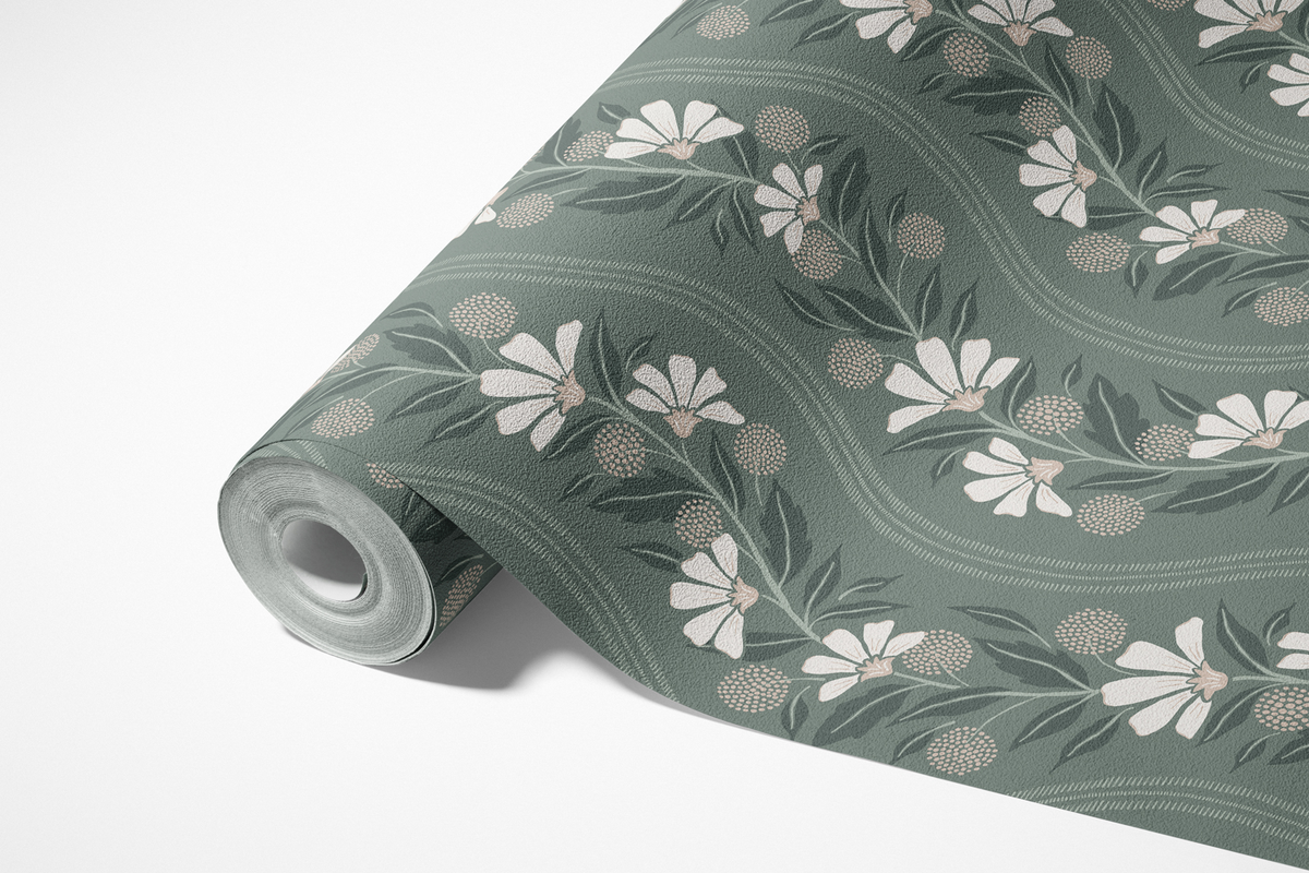 Wavy Floral Stripe - Green