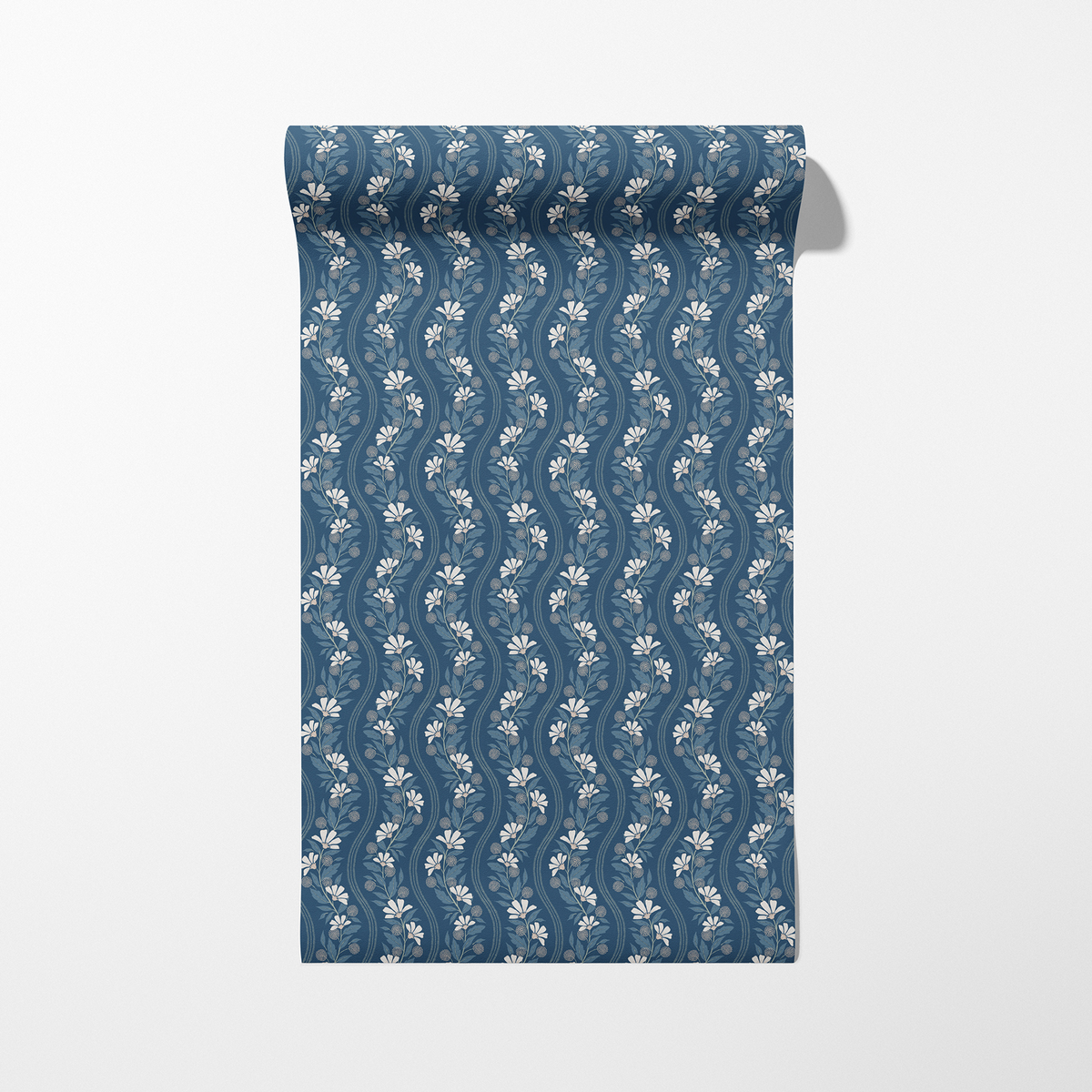 Wavy Floral Stripe - Navy