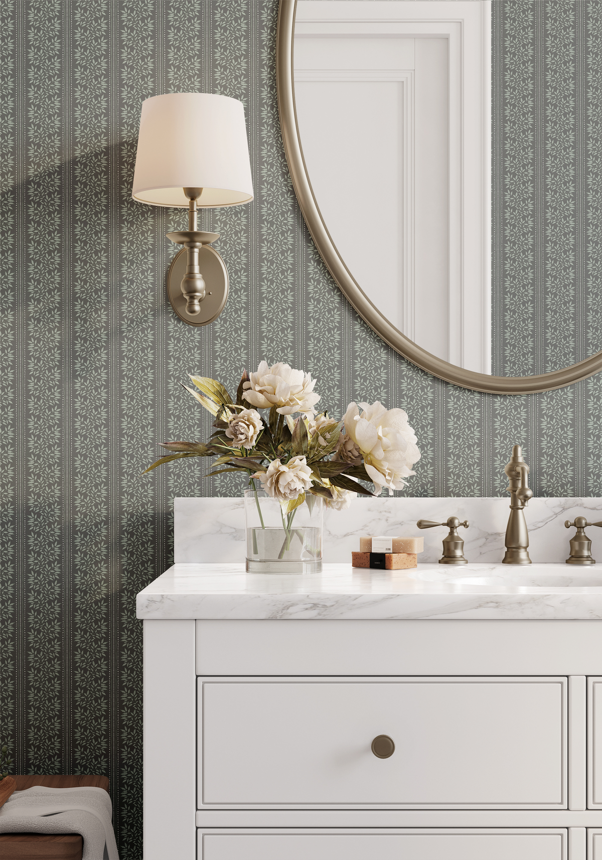 Cottage Botanical Stripes - Forest Green