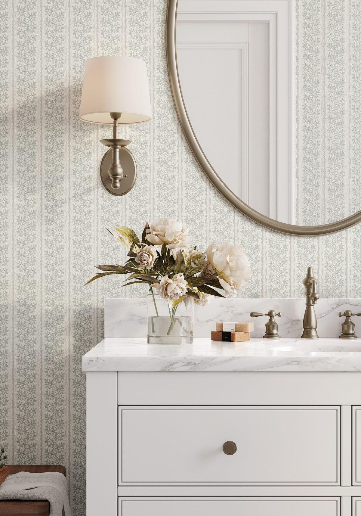 Cottage Botanical Stripes - Sage Green