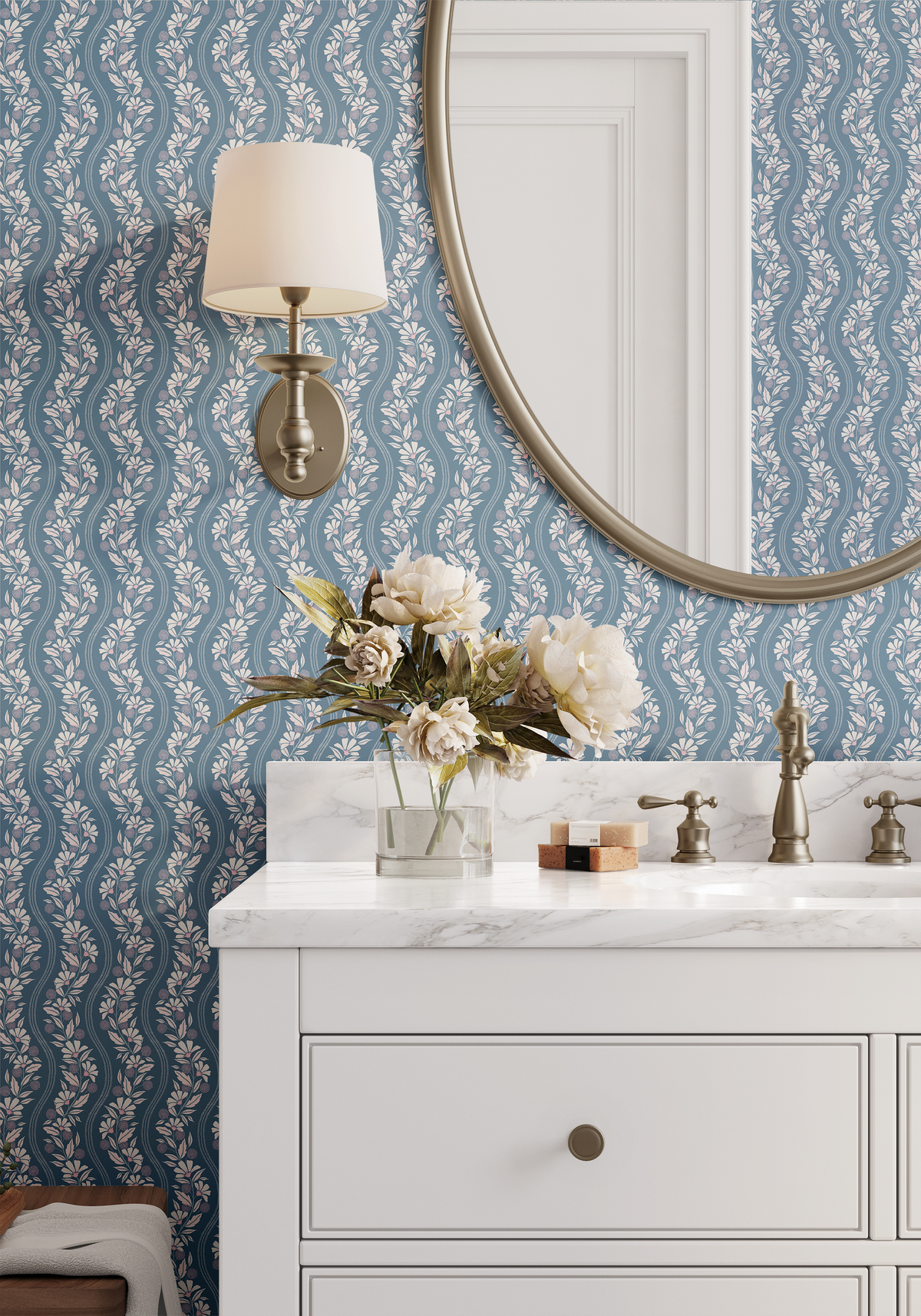 Wavy Floral Stripe - Blue