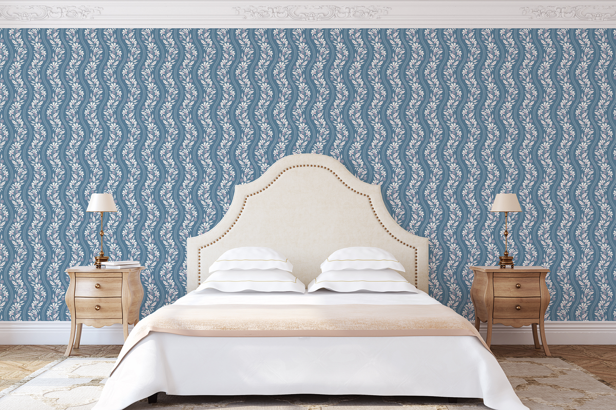 Wavy Floral Stripe - Blue