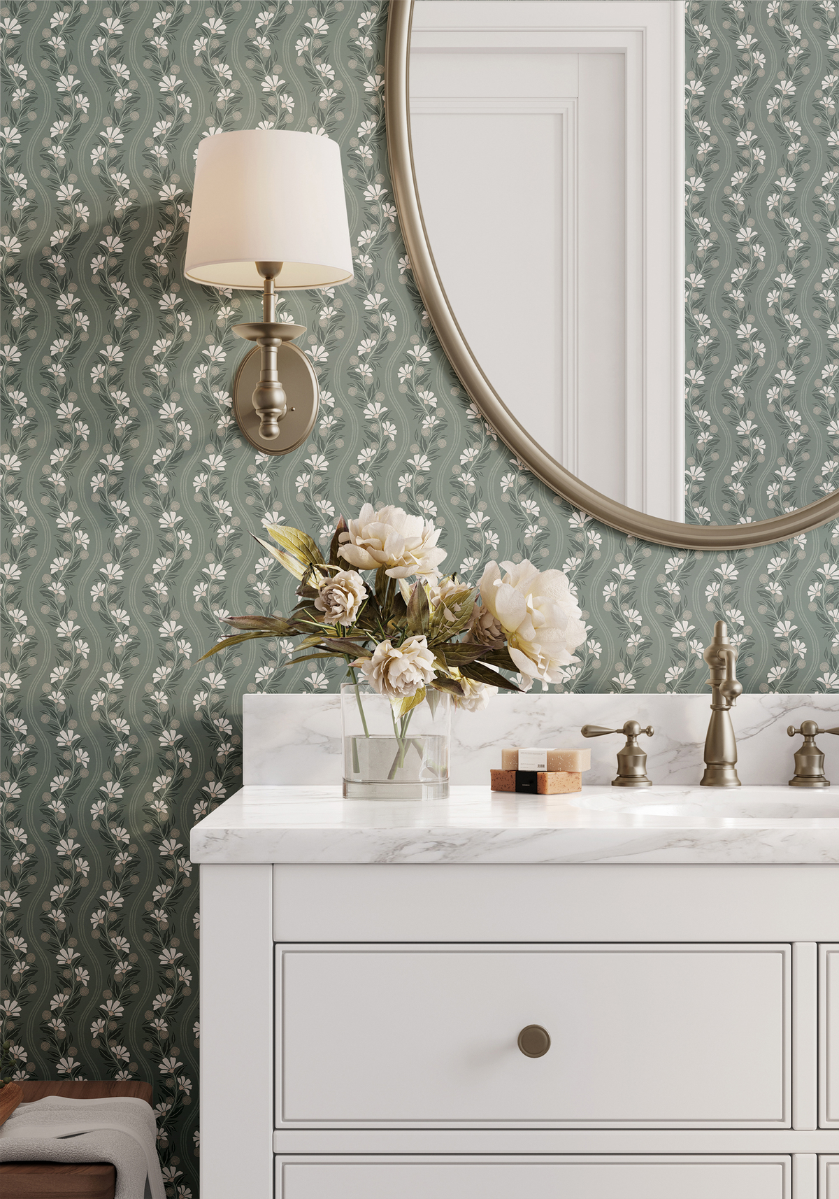 Wavy Floral Stripe - Green