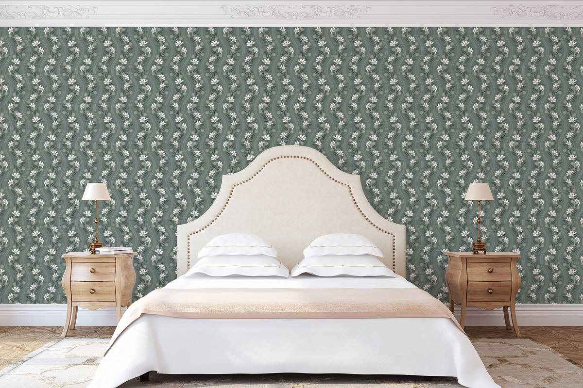 Wavy Floral Stripe - Green